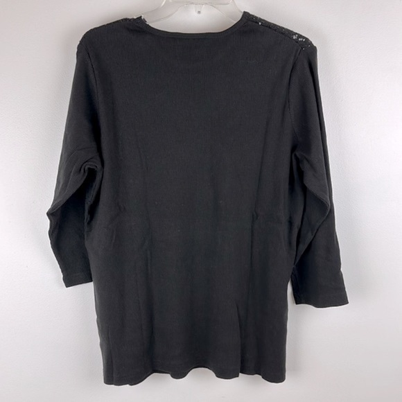 Quacker Factory Black Gradient Sequins 3/4 Sleeve Top Size Large Crew Neckline - Picture 2 of 10